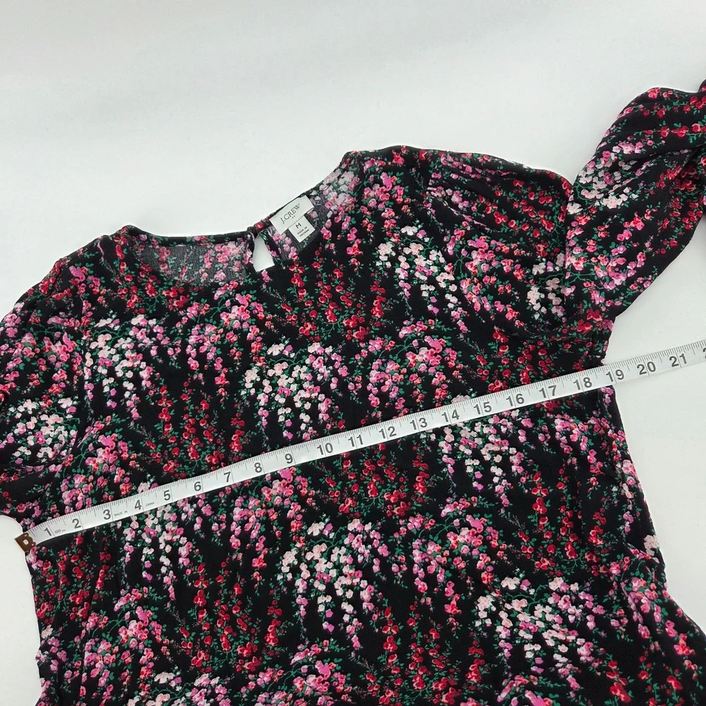 J. Crew‎ Top Medium Black Dark Floral Puff Sleeve Office Work